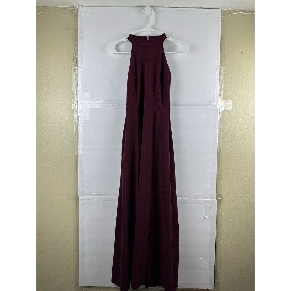 MUSHARE Women's Size S Burgundy Halter Neck Maxi Dress Side Slit Formal